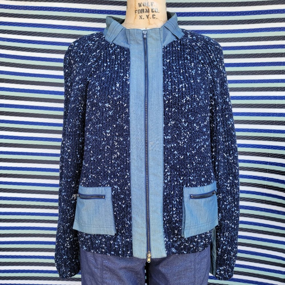 St. John Sport M Navy Wool Blend Knit Zip Jacket